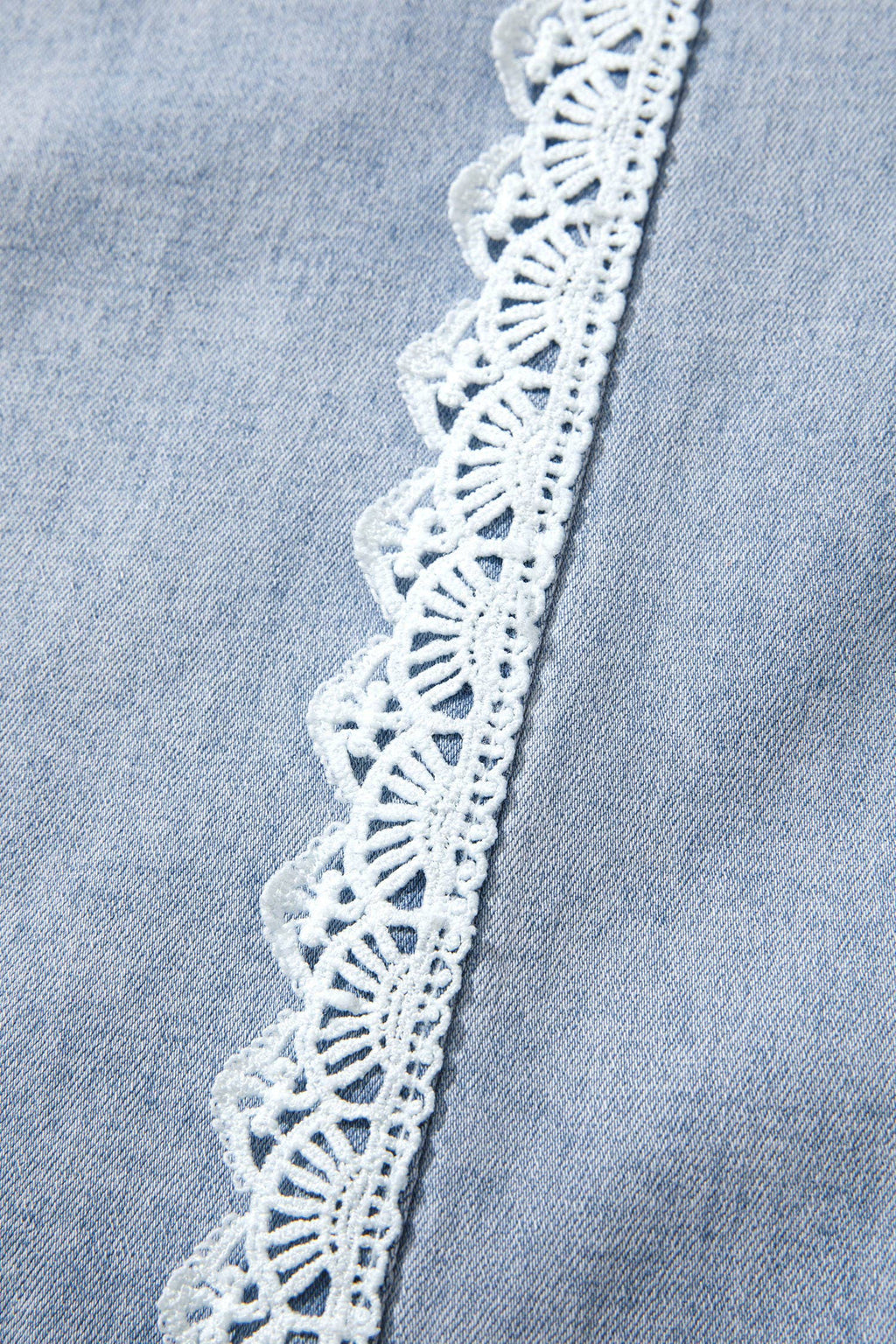 Lace Color Block Wide Leg Denim Pants - Beau Blue