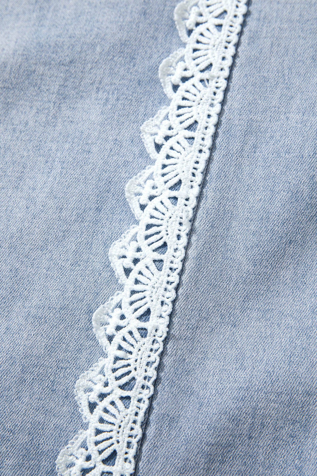 Lace Color Block Wide Leg Denim Pants - Beau Blue