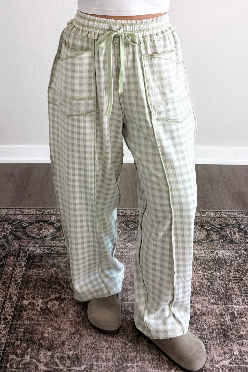 Green Plaid Full-Length Barrel Pant