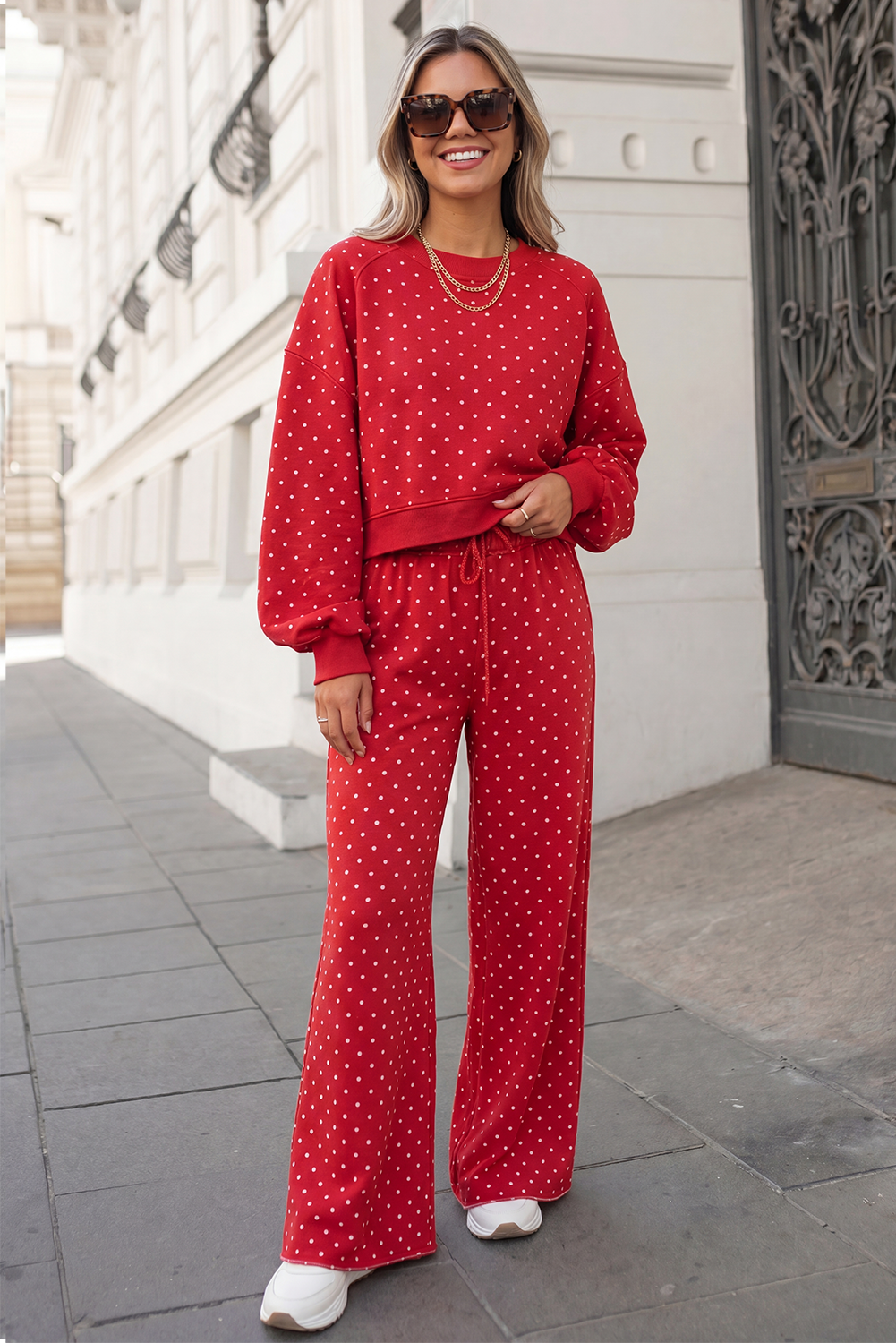 Polka Dot Print High Waist Pants Set