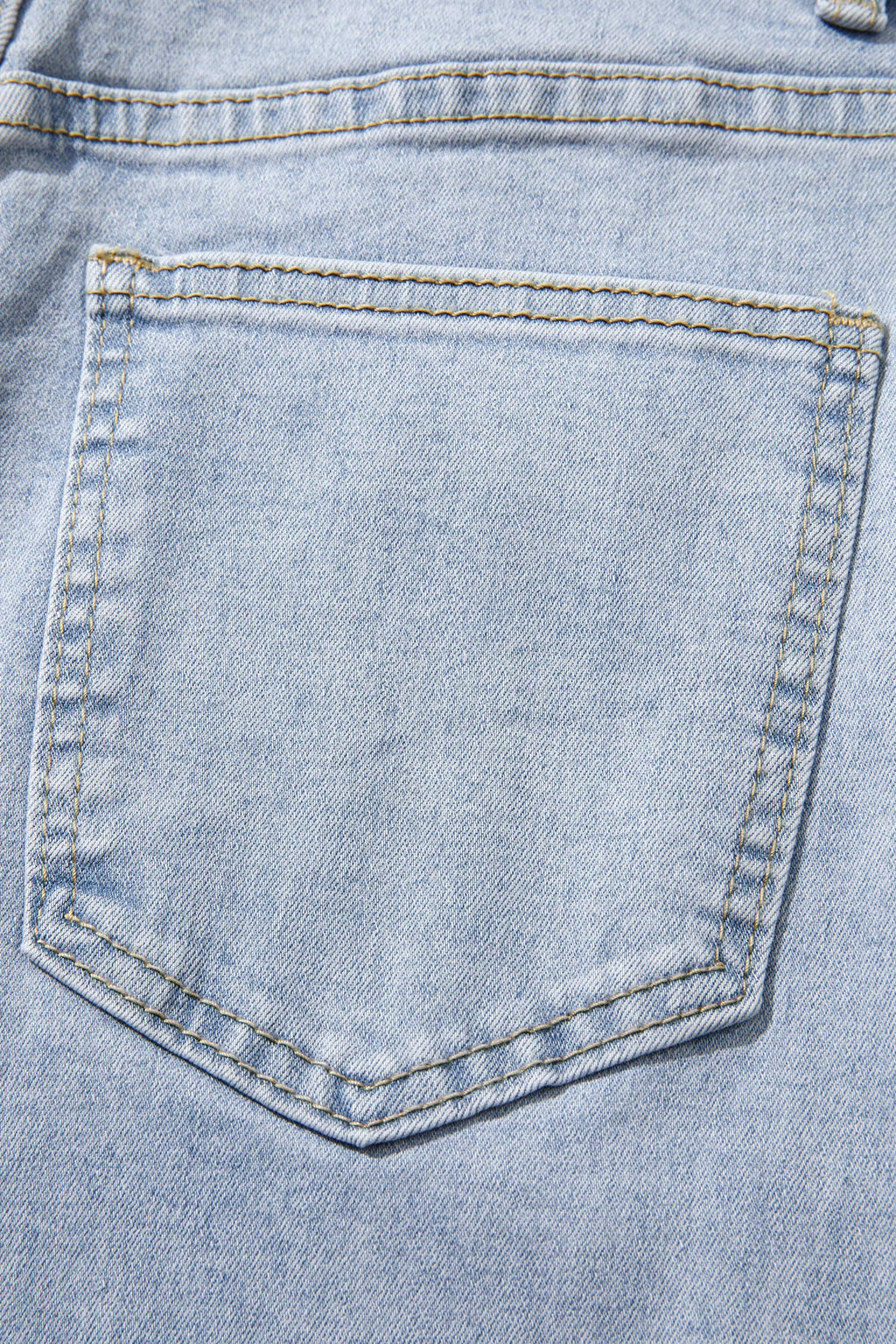 Lace Color Block Wide Leg Denim Pants - Beau Blue