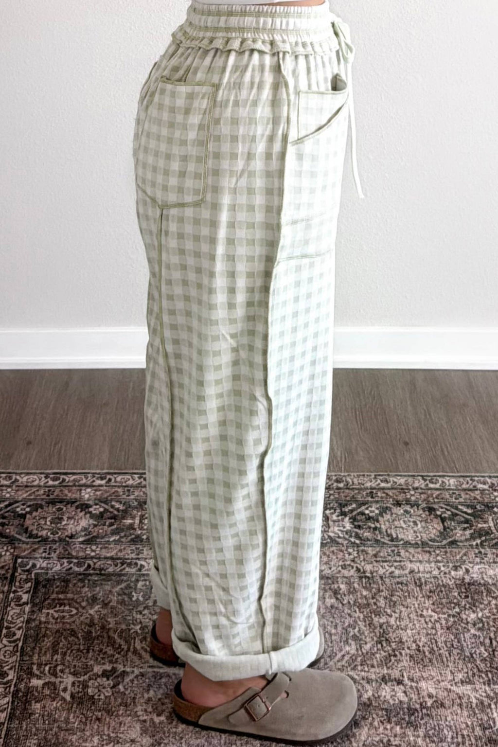 Green Plaid Full-Length Barrel Pant