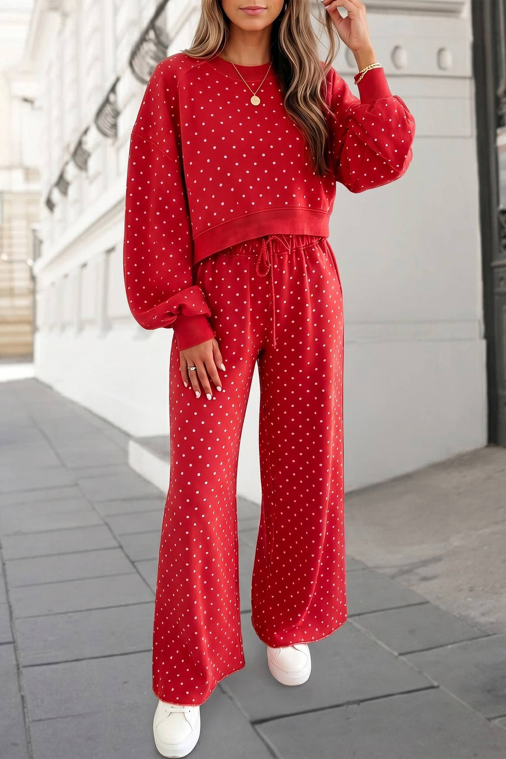 Polka Dot Print High Waist Pants Set