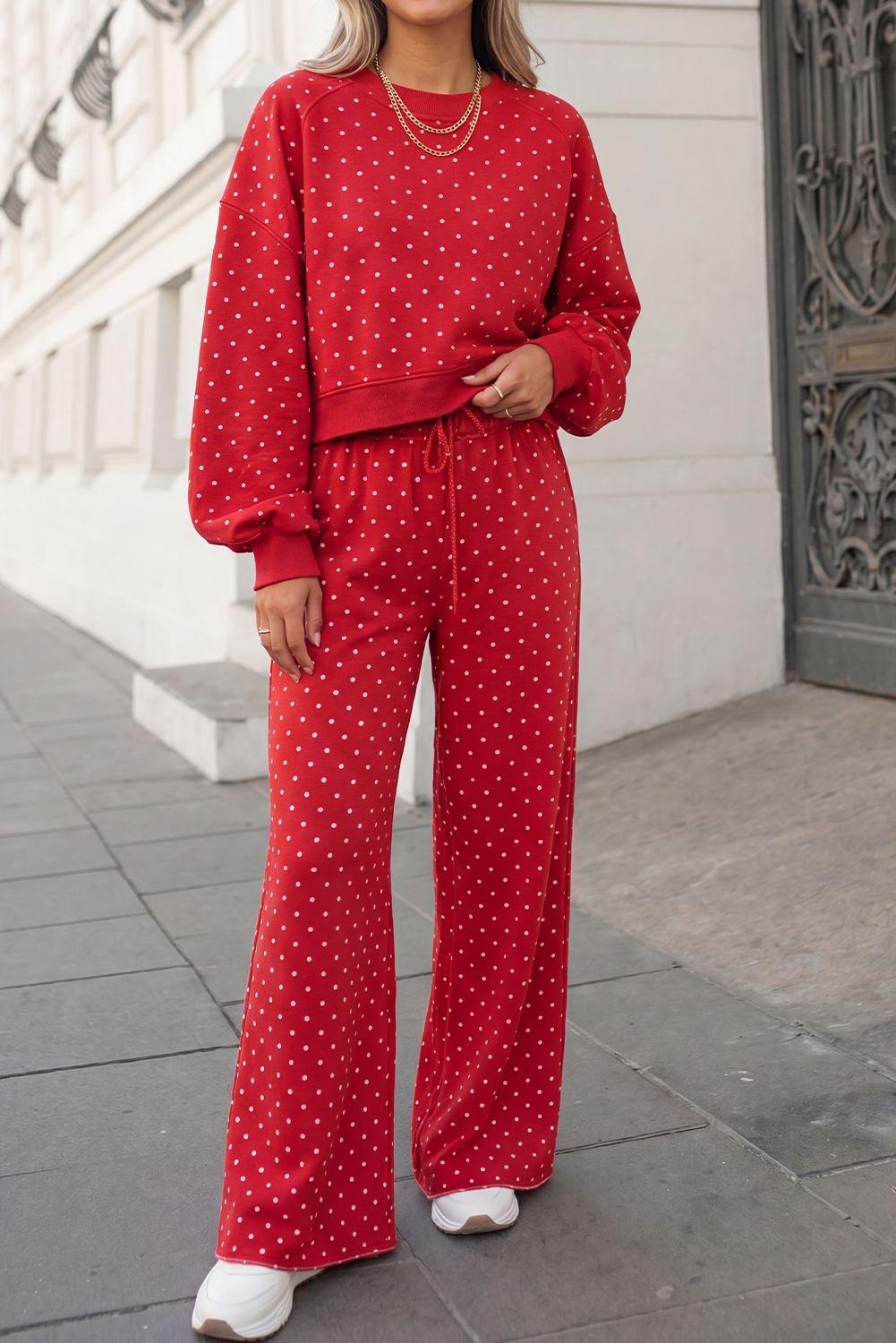 Polka Dot Print High Waist Pants Set