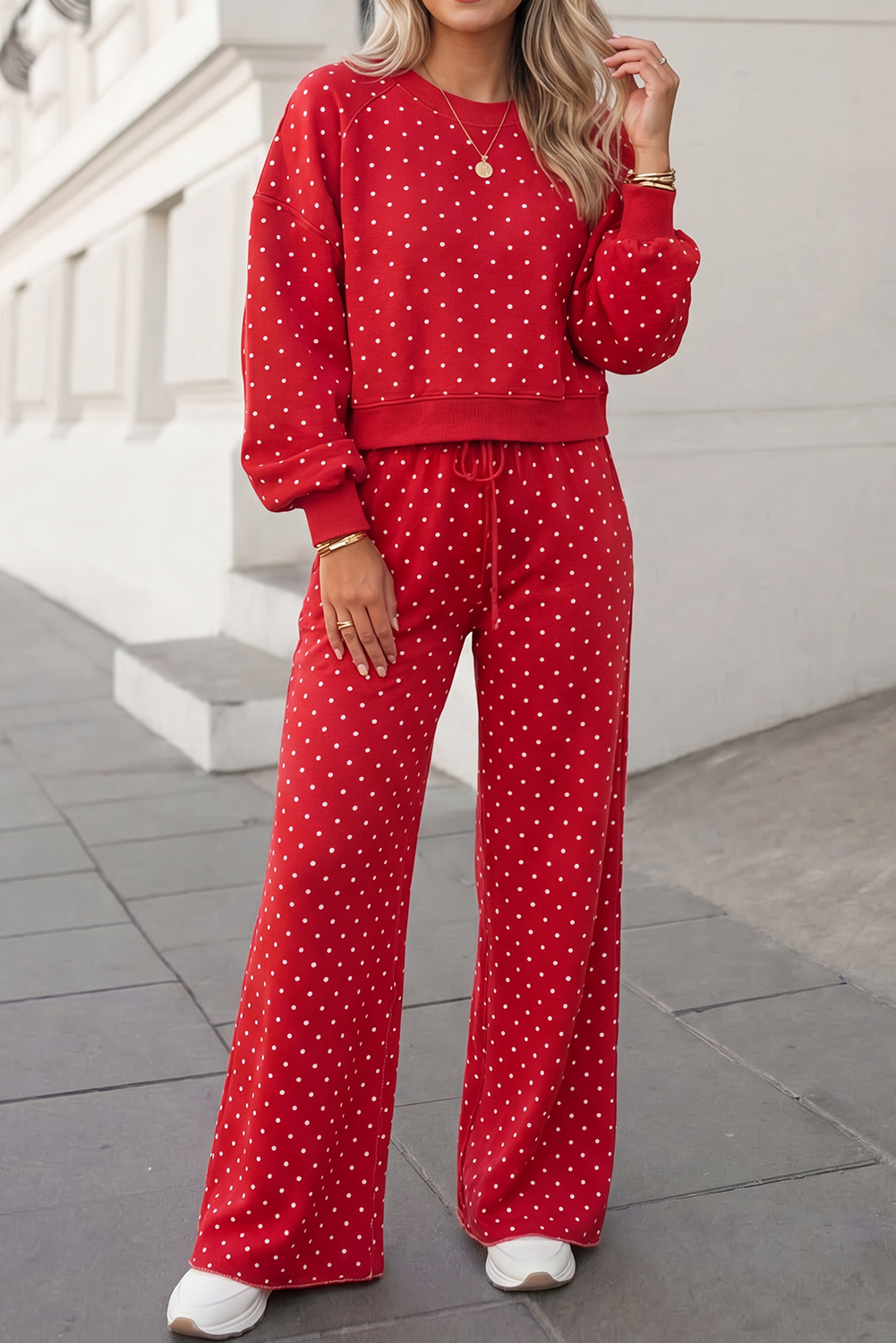 Polka Dot Print High Waist Pants Set