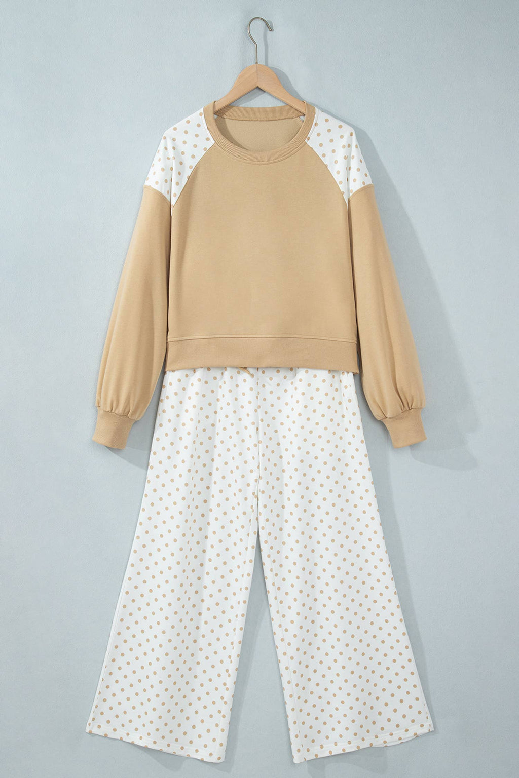 Polka Dot Patchwork Long Sleeve Casual Two Piece Set