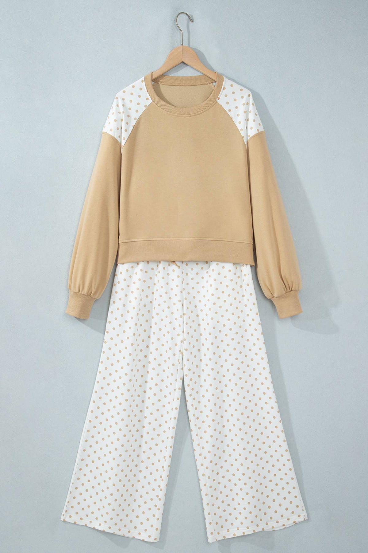 Polka Dot Patchwork Long Sleeve Casual Two Piece Set