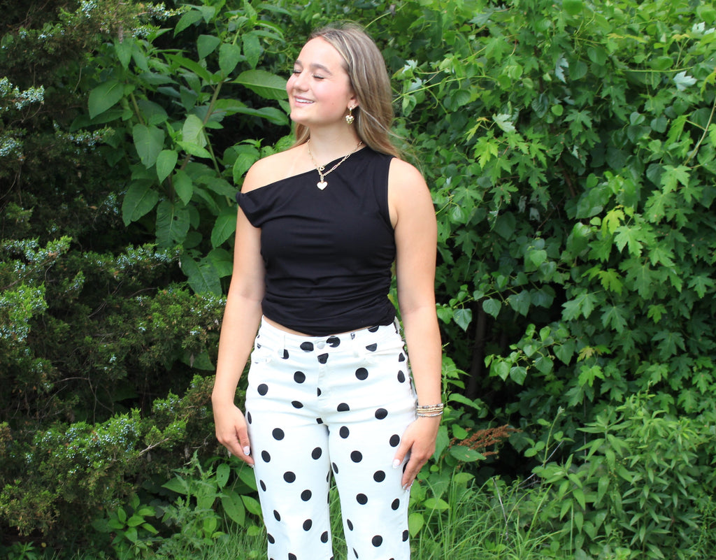 Back in Black - Asymmetric Black - Slim Off Shoulder Sleeveless Shirt