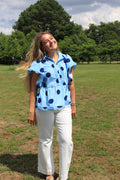 Seeing Dots - Light Blue and Dark Blue - Flutter Sleeve Blouse