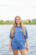 Stripes of Envy - Blue Stripe - Ribbed Cotton Two Piece Short Set