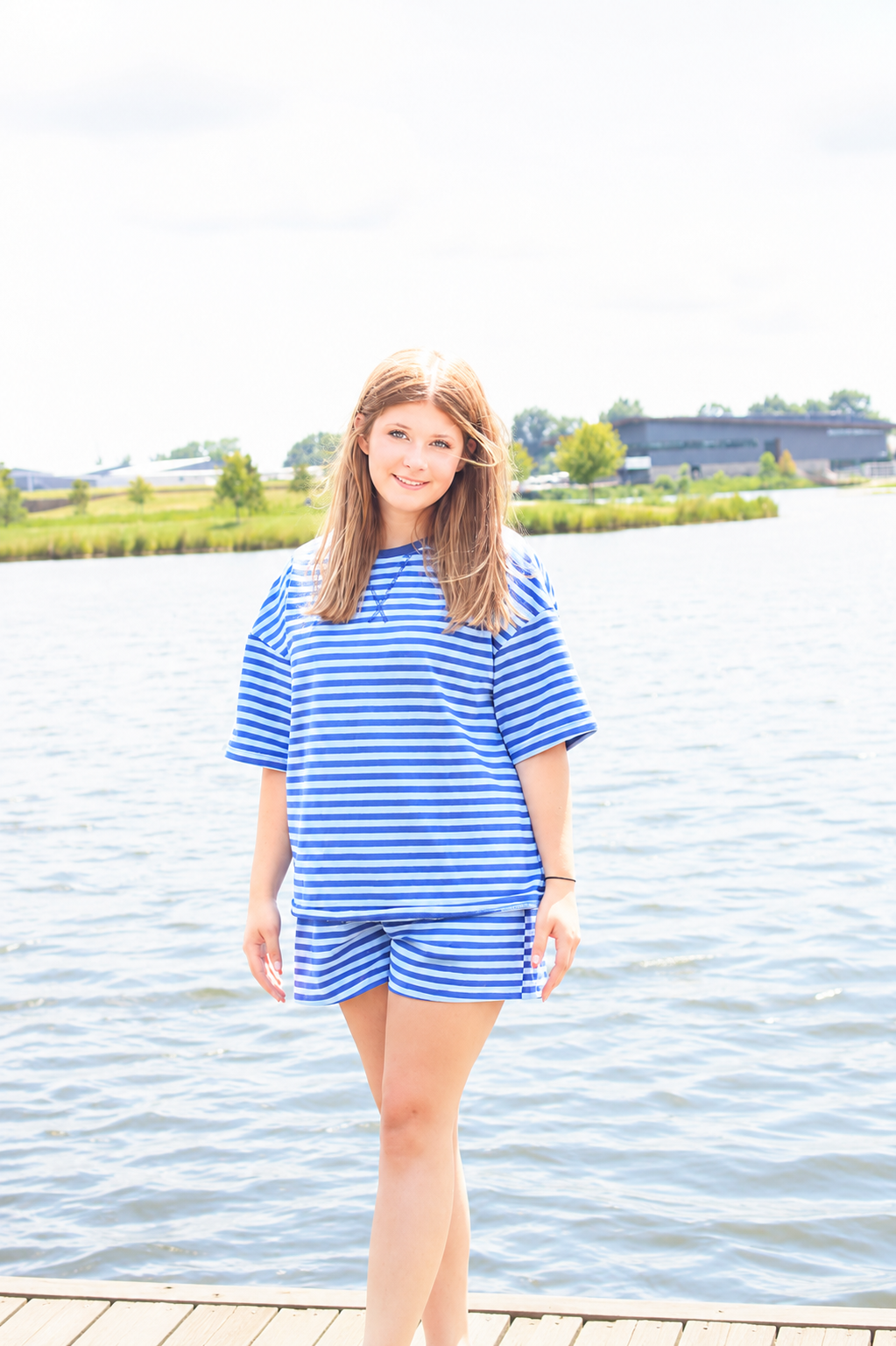Stripes of Envy - Blue Stripe - Ribbed Cotton Two Piece Short Set