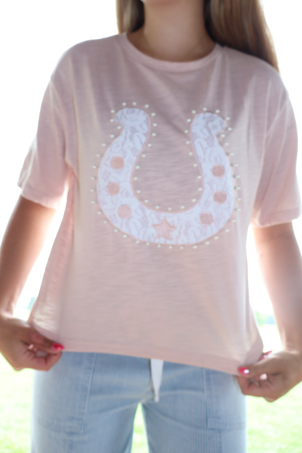 Lace and Pearl Horseshoe - Dusty Rose - Short Sleeved Shirt