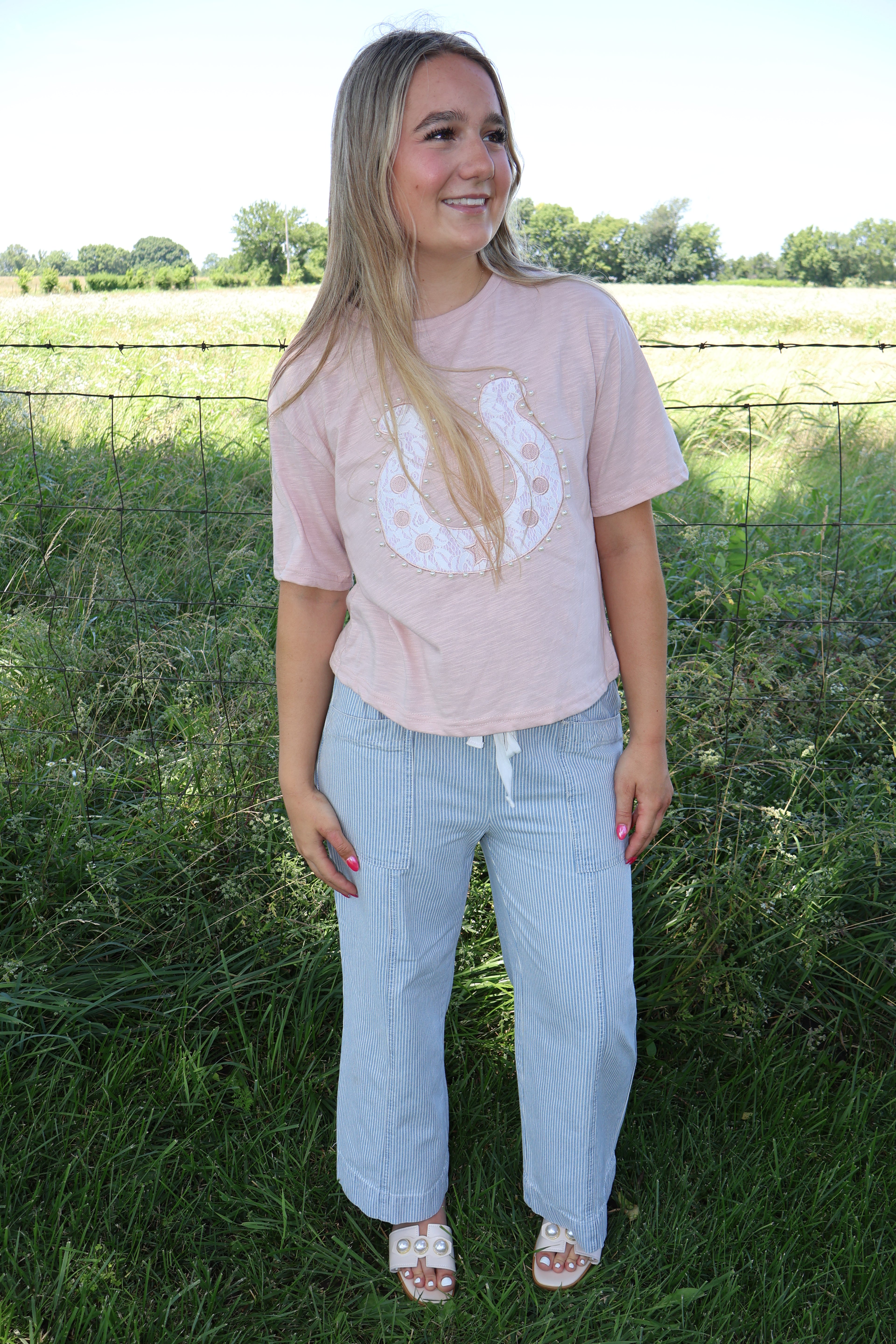 Harbor Breeze - Dusty Blue and White - Ankle Length Jeans
