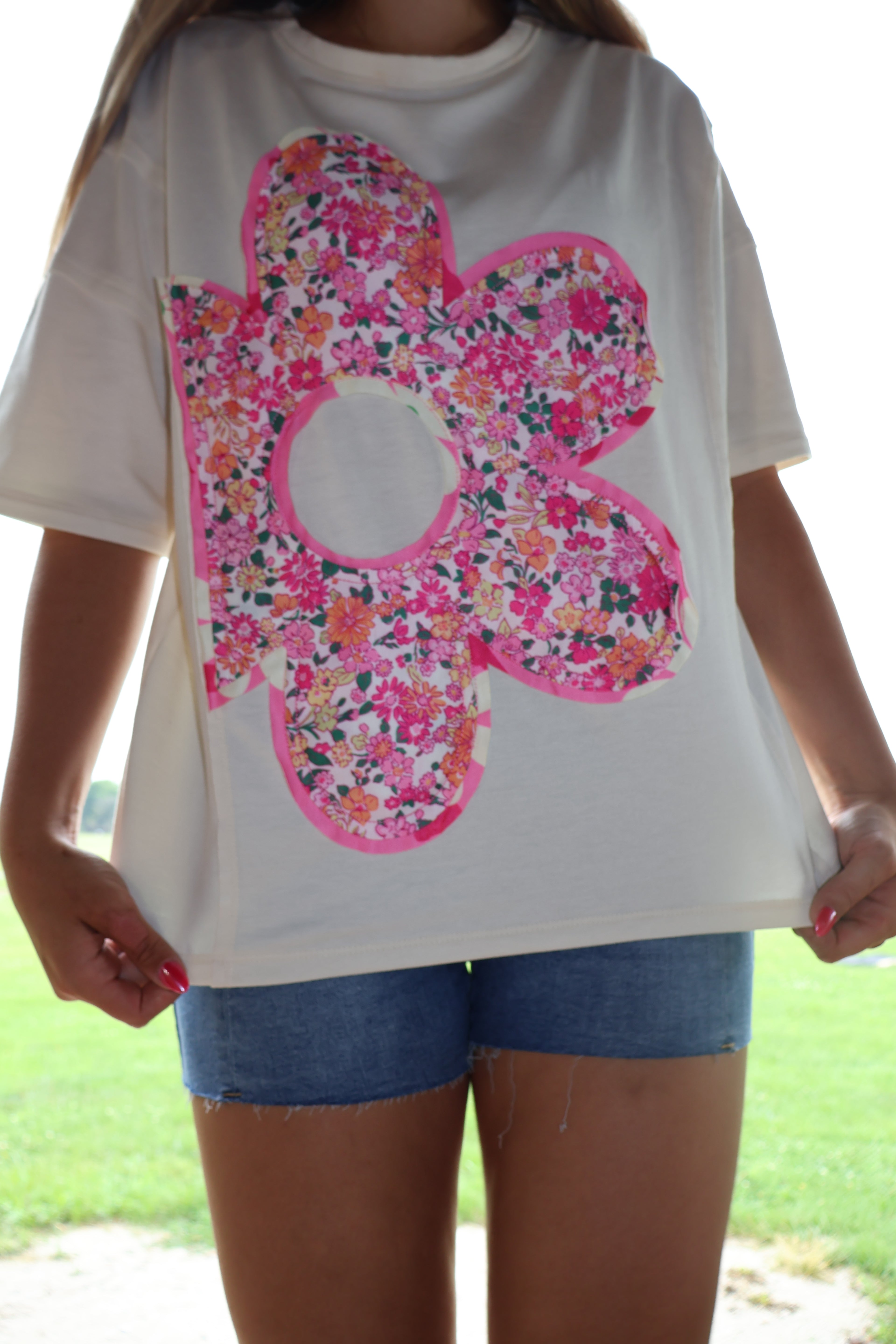 Patchwork Flowers - Pink and White - Oversize Shirt