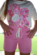 Pinky Swear - Pink and White Striped - Denim Shorts