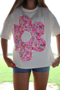 Patchwork Flowers - Pink and White - Oversize Shirt