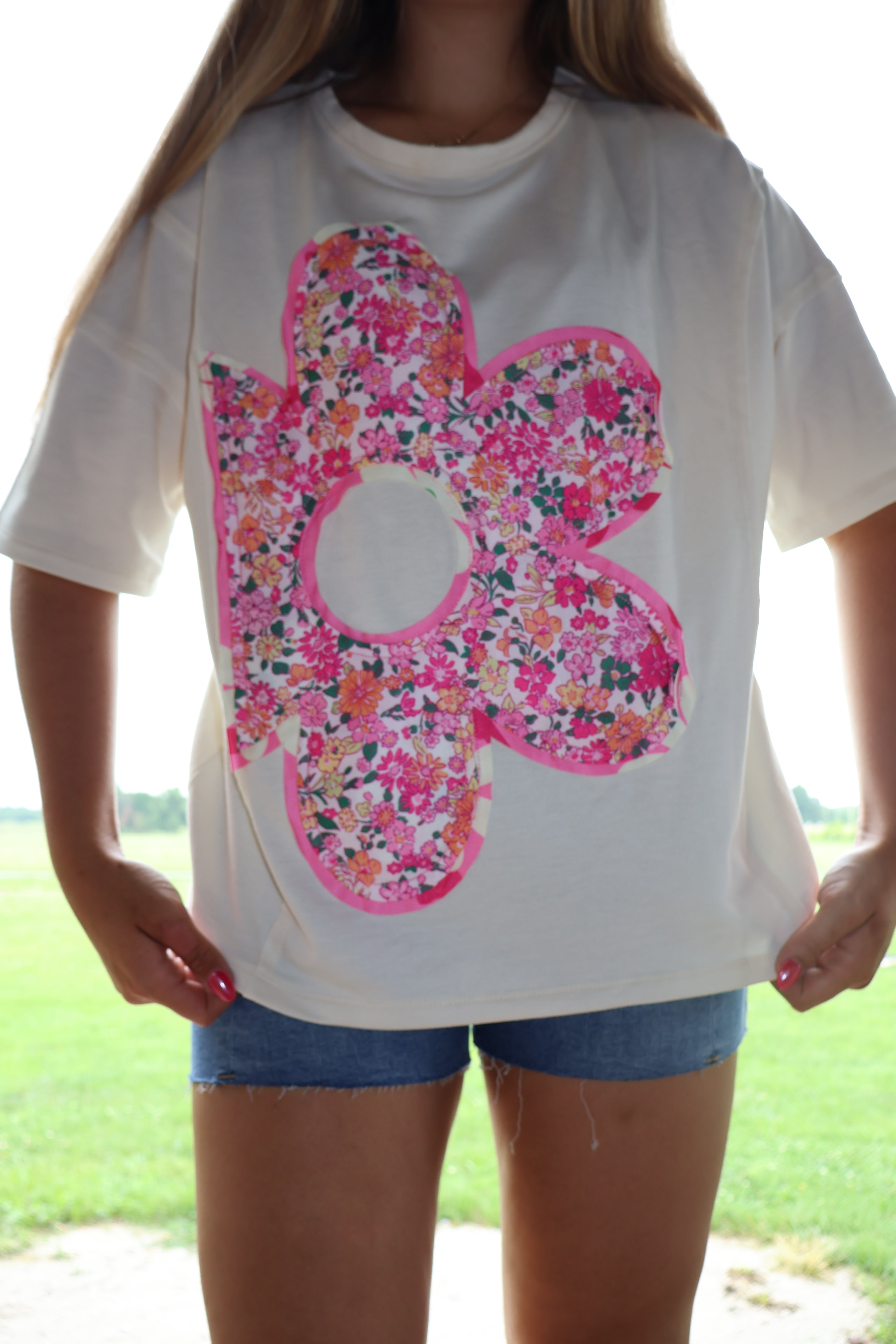 Patchwork Flowers - Pink and White - Oversize Shirt