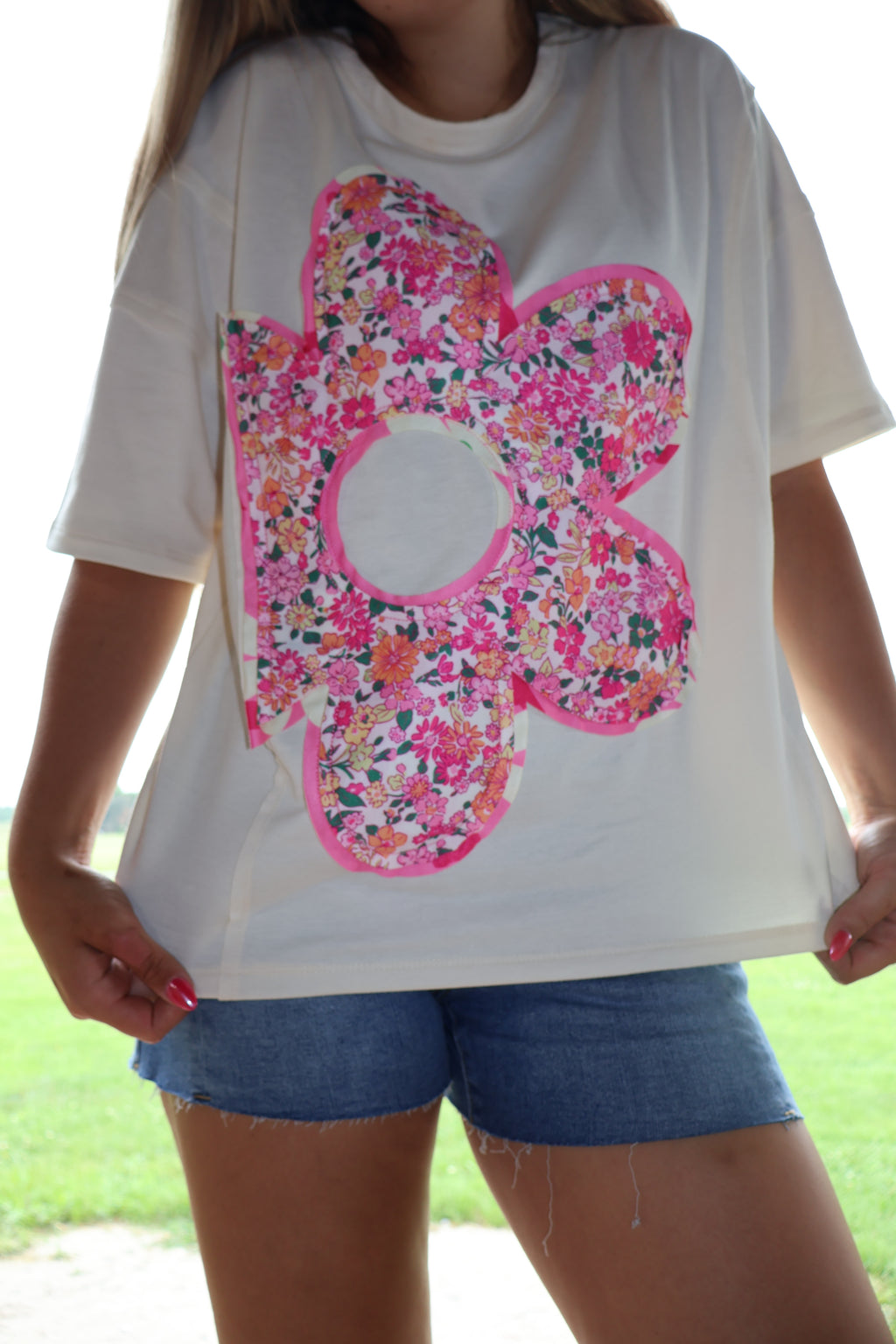 Patchwork Flowers - Pink and White - Oversize Shirt