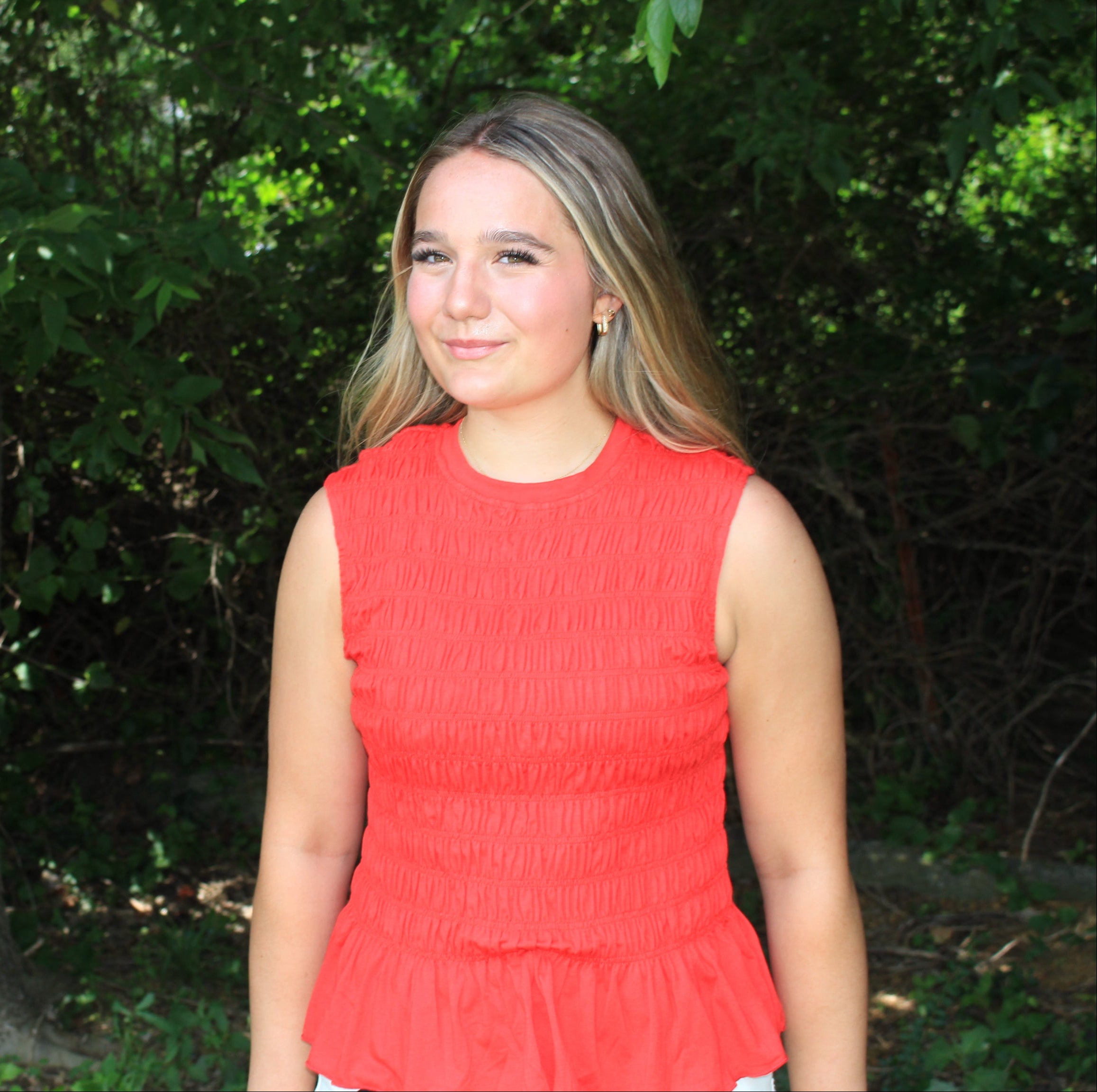 Back in Black - Paint the Town - Red - Slim Fit Smocked Ruffle Hem Sleeveless Shirt