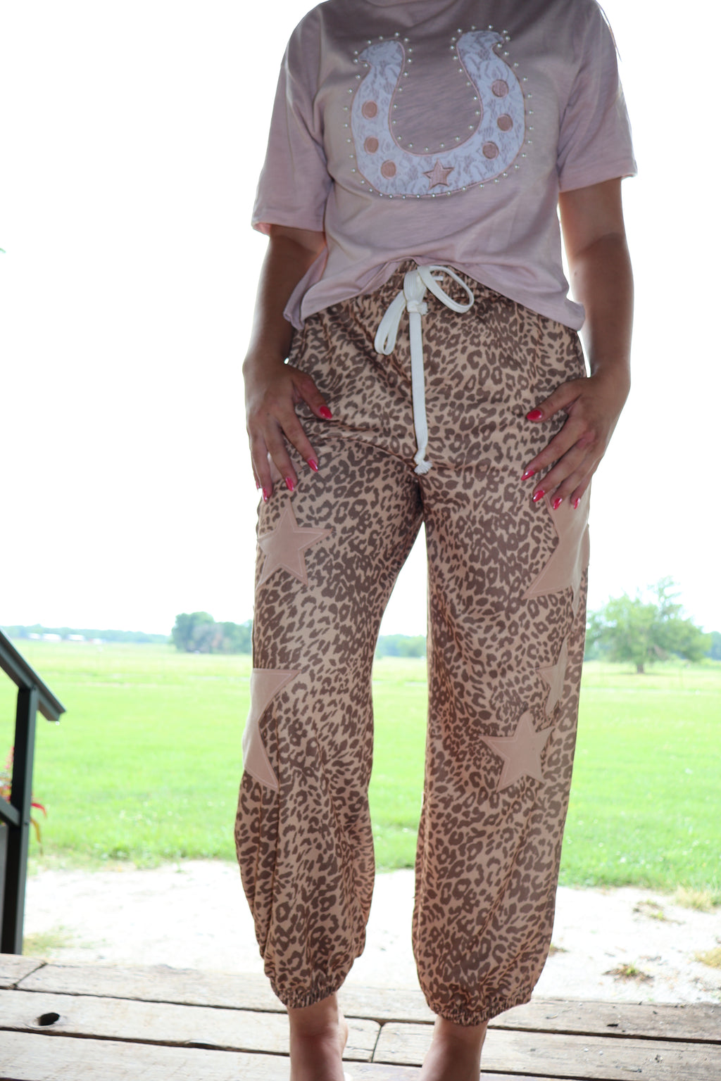 Leopard Star Patch - Khaki - Drawstring Pants