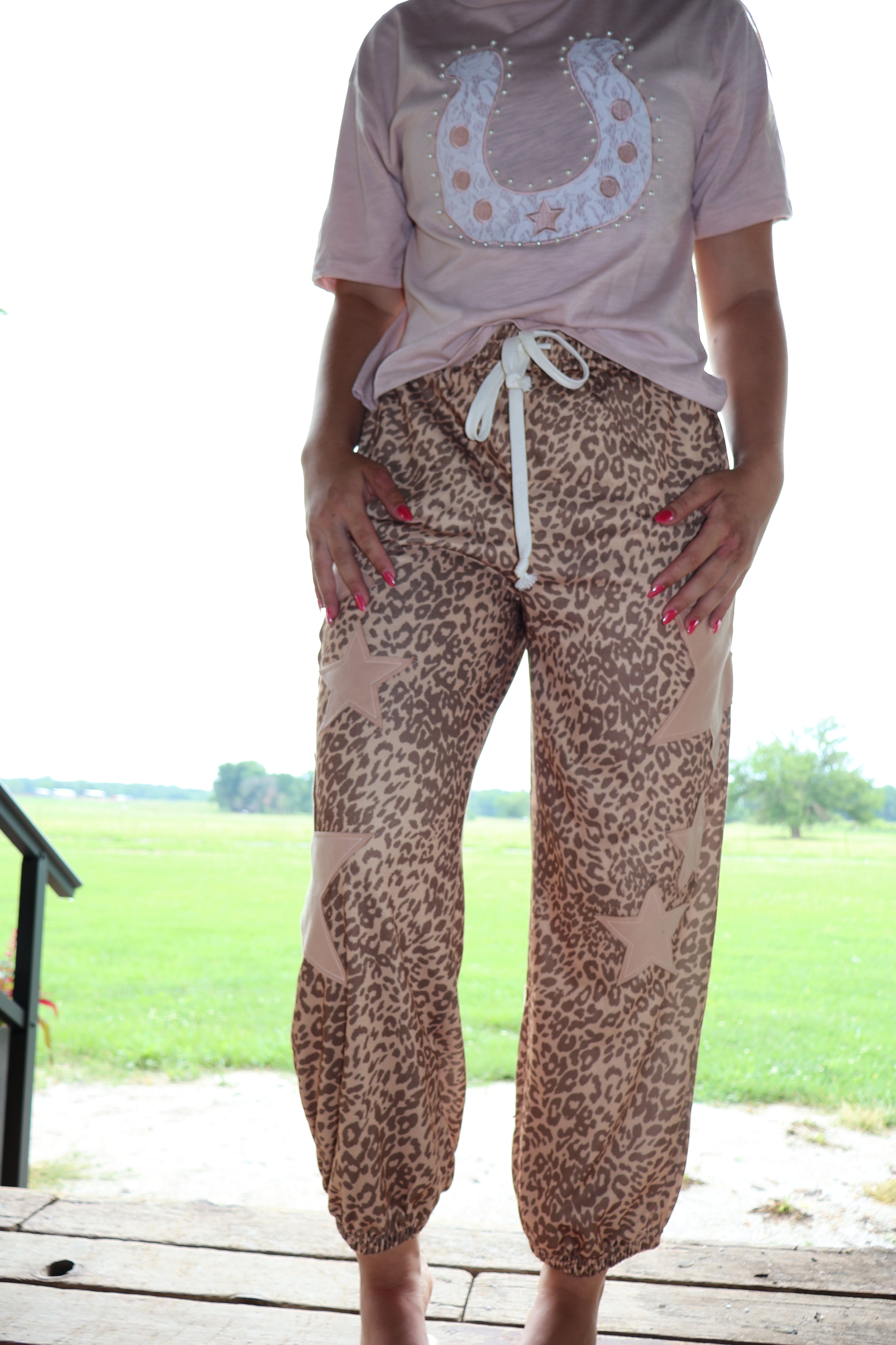 Leopard Star Patch - Khaki - Drawstring Pants