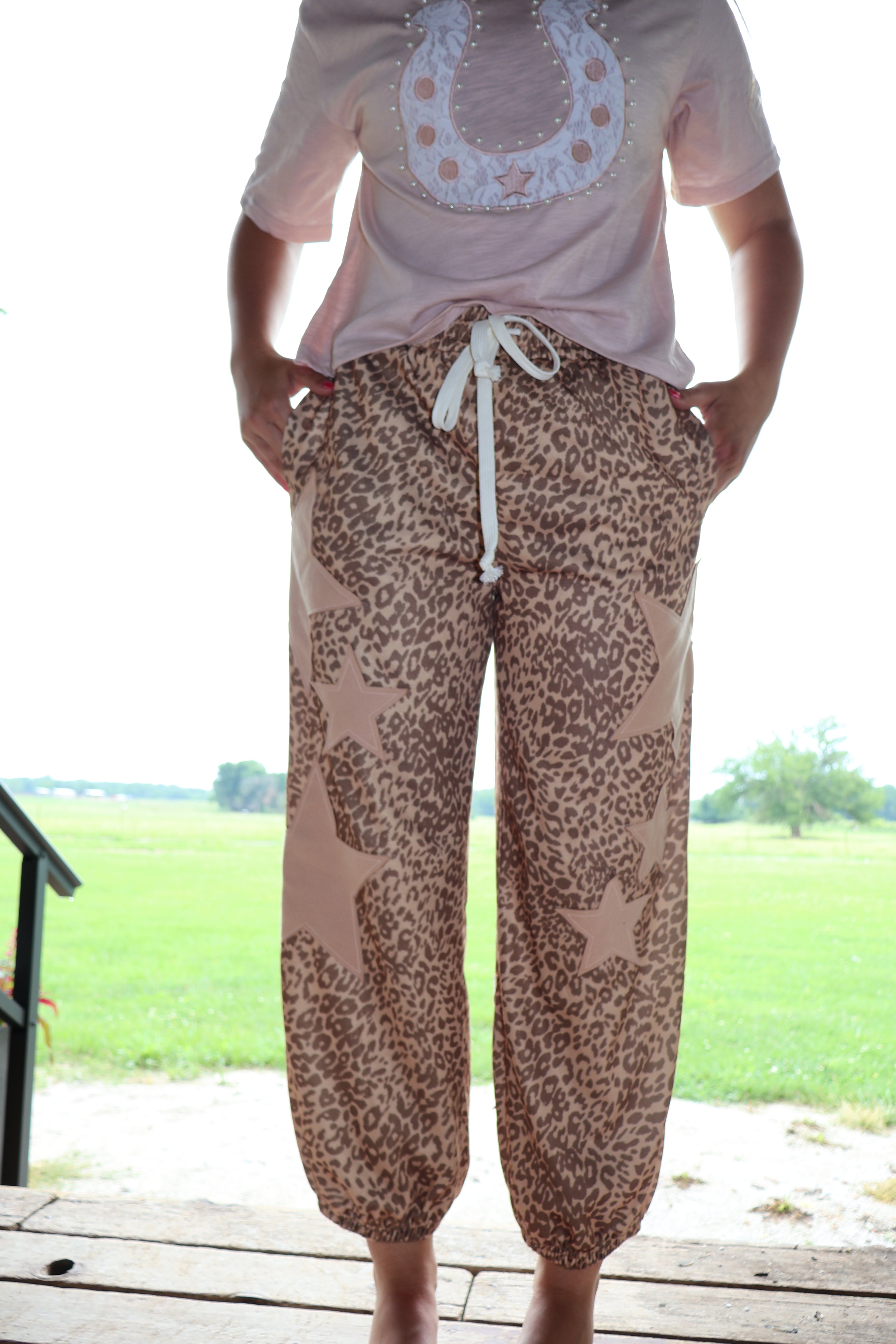 Leopard Star Patch - Khaki - Drawstring Pants