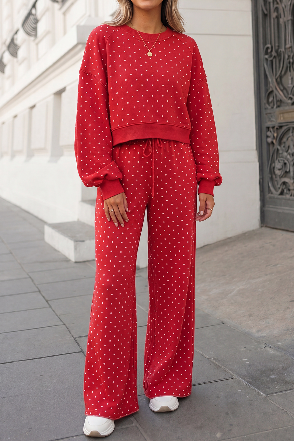 Polka Dot Print High Waist Pants Set