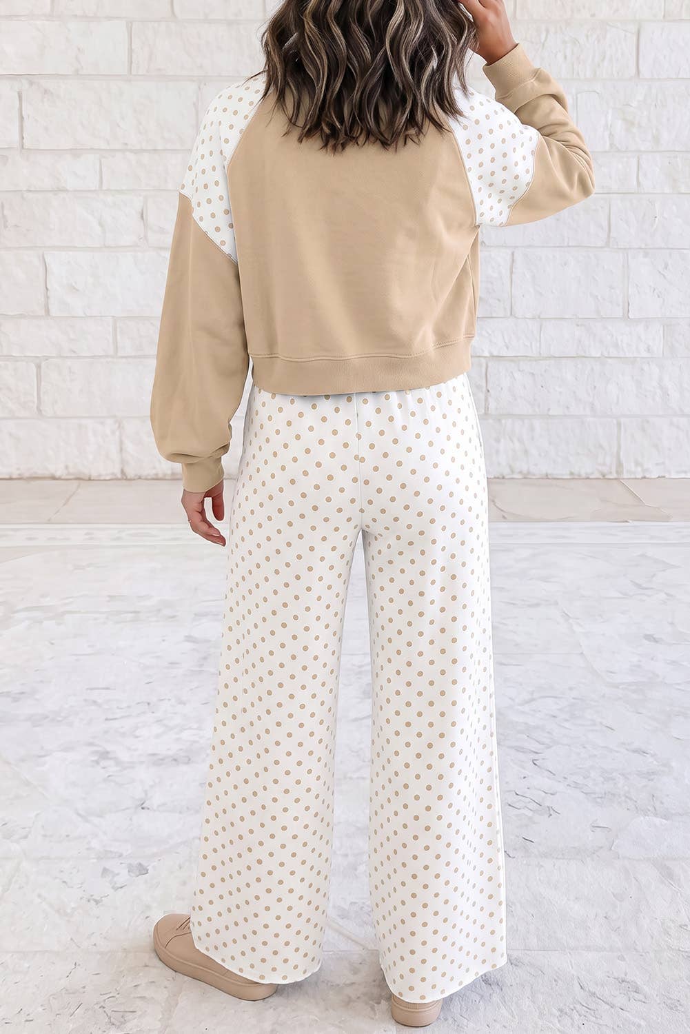 Polka Dot Patchwork Long Sleeve Casual Two Piece Set