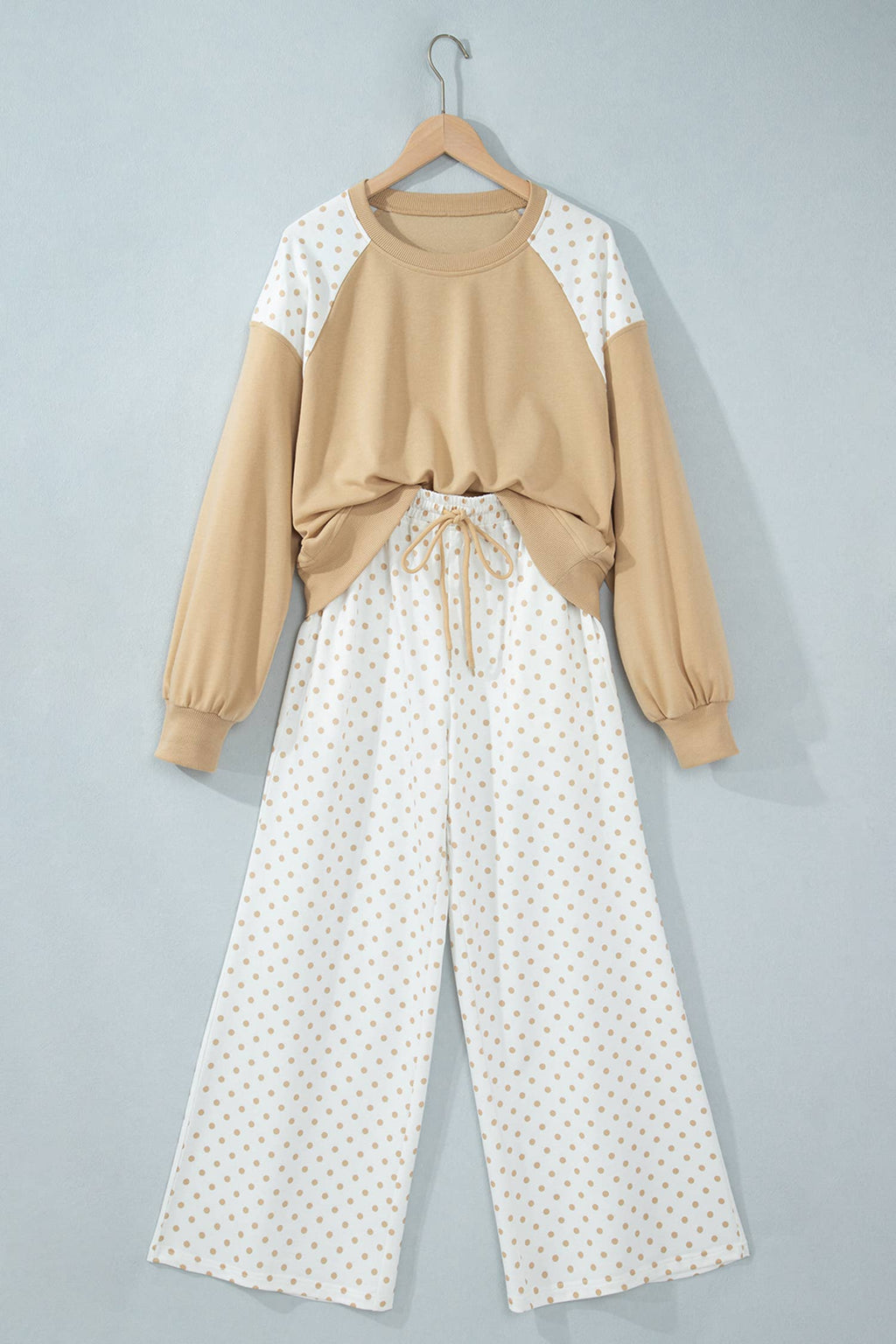 Polka Dot Patchwork Long Sleeve Casual Two Piece Set