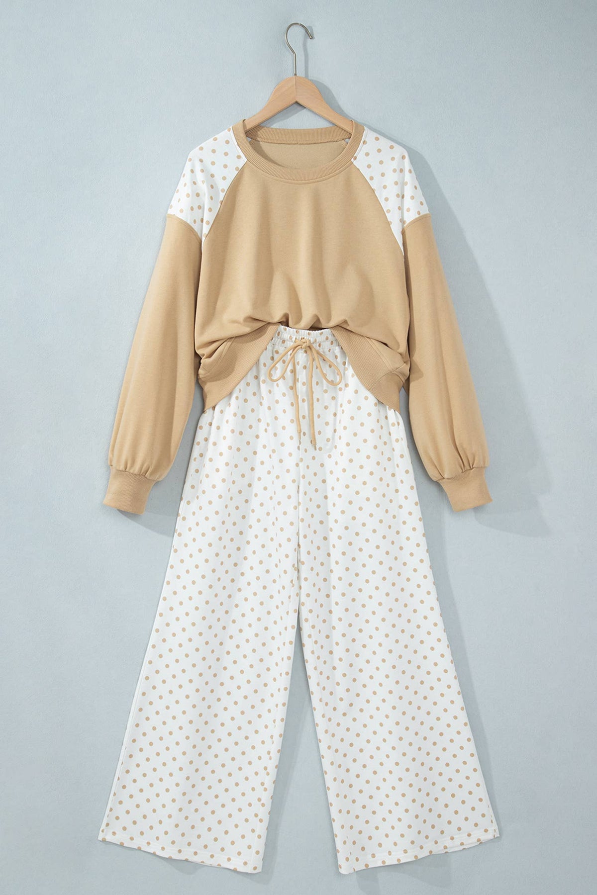 Polka Dot Patchwork Long Sleeve Casual Two Piece Set