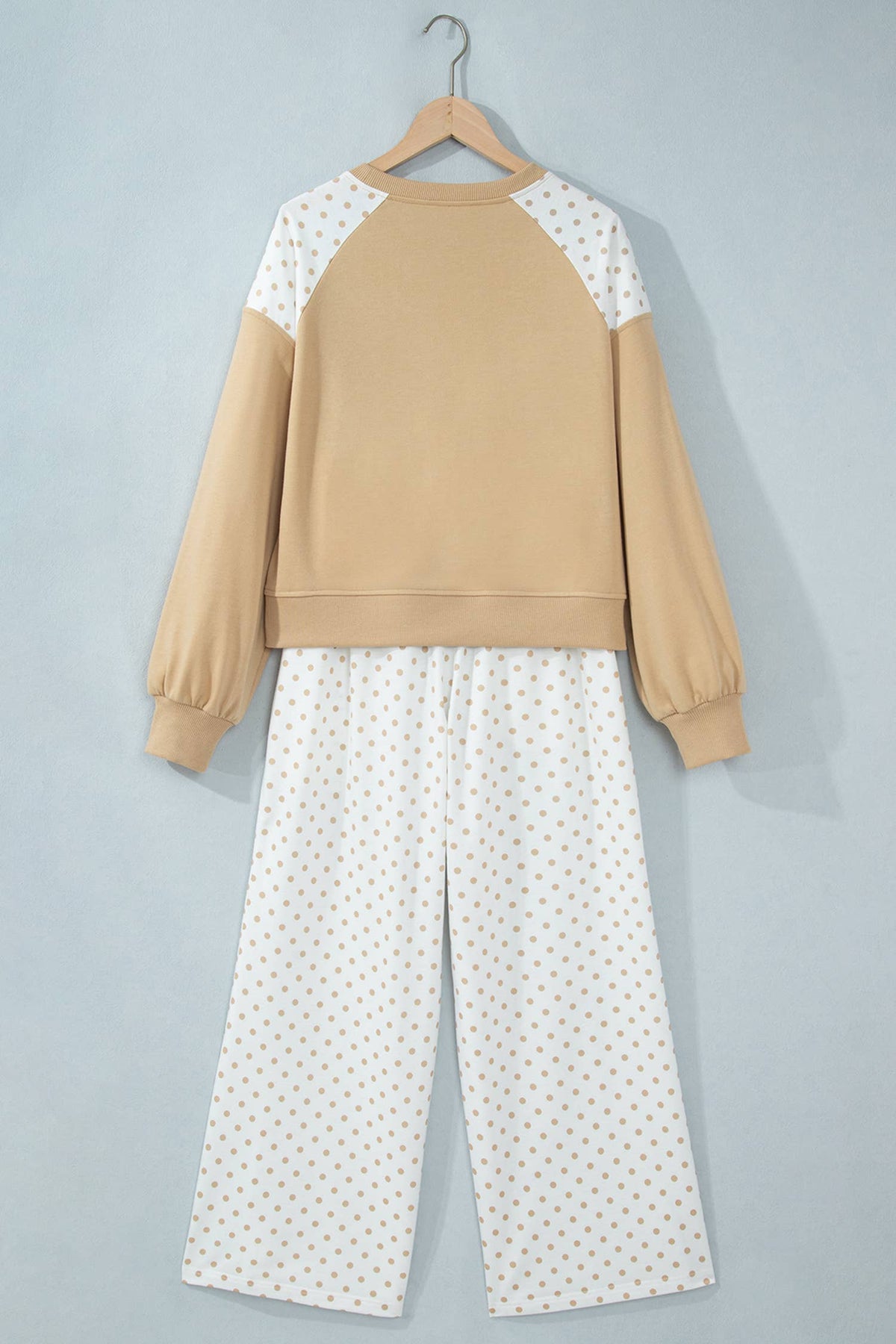 Polka Dot Patchwork Long Sleeve Casual Two Piece Set